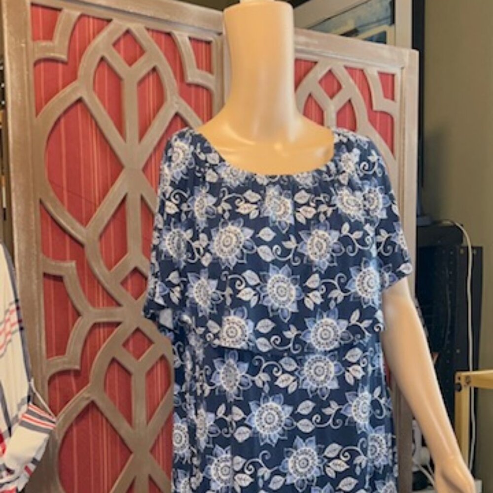 Off-shoulder Floral-patterned blue dress